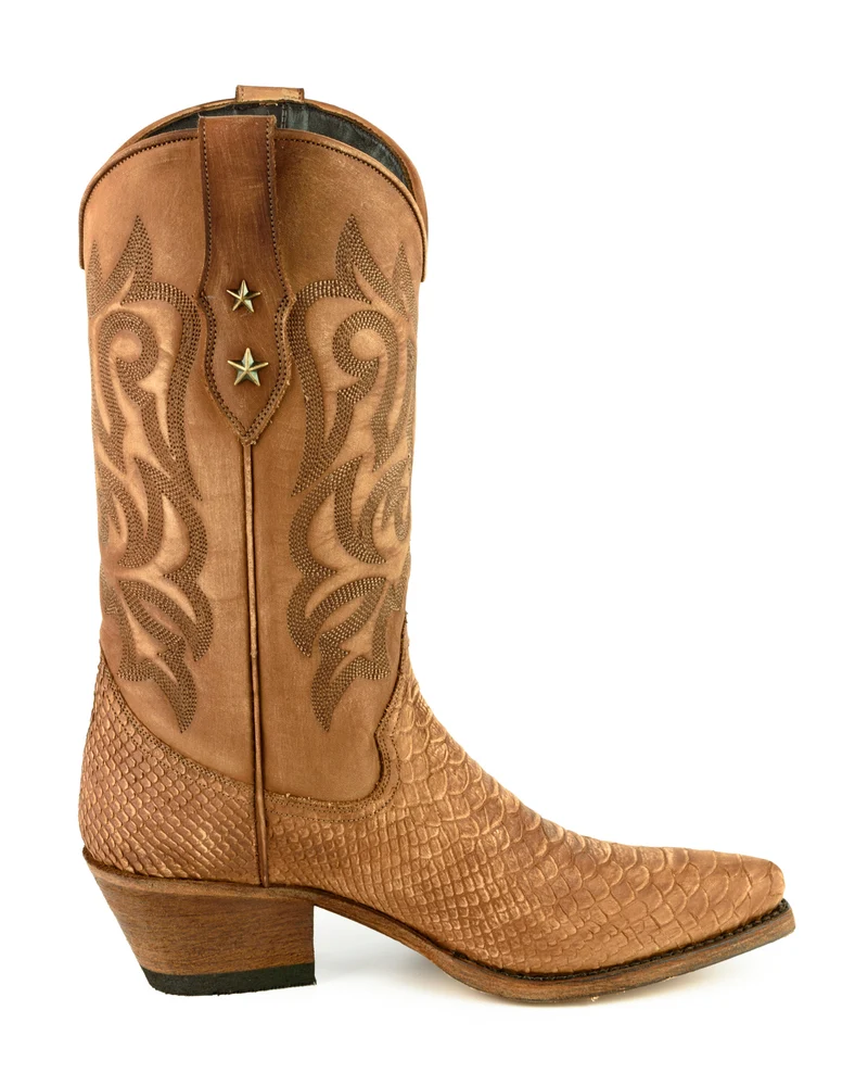 Damen-Cowboy-Country- und Westernstiefel 2524 aus gewaschenem braunem Leder