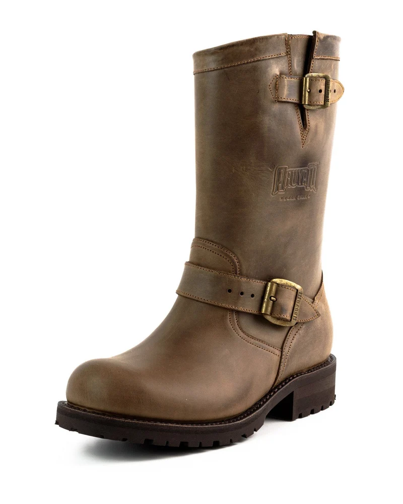 Herren- und Damen-Biker-Motard-Stiefel 18 aus braunem Leder