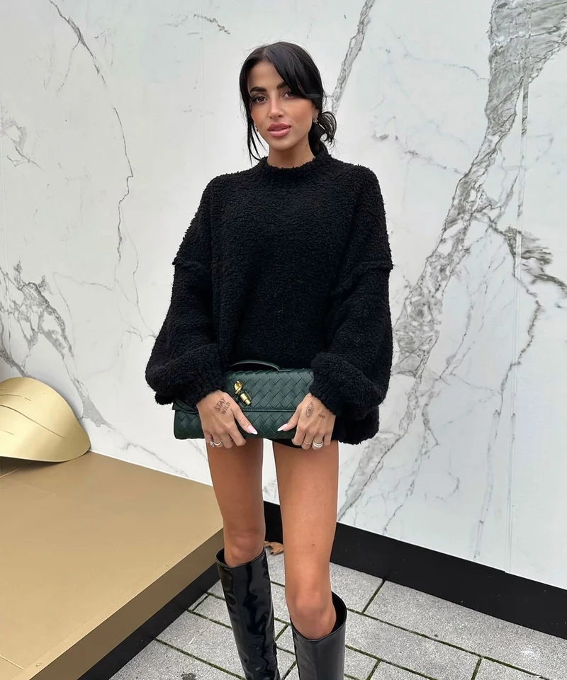 Oversize Boucle Pullover Billa Schwarz