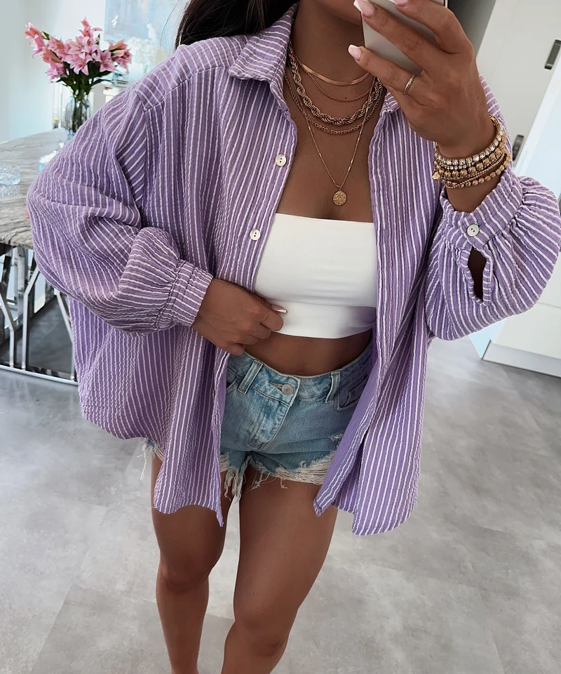 Musselin Bluse Streifen Felixa Lila