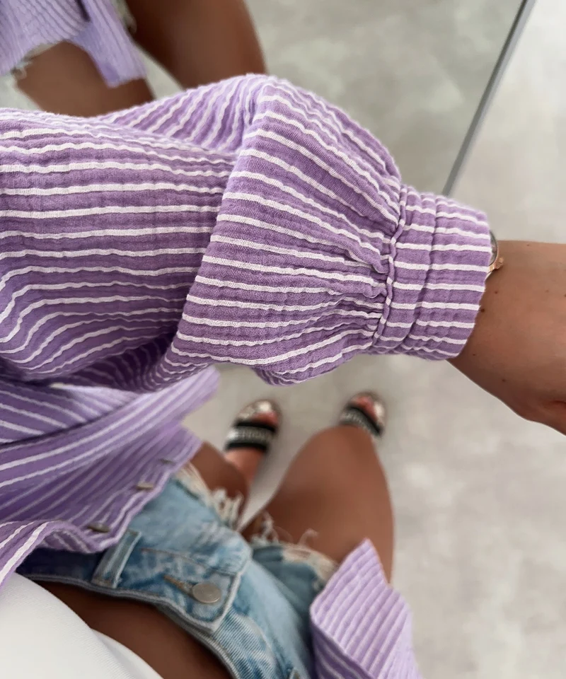 Musselin Bluse Streifen Felixa Lila