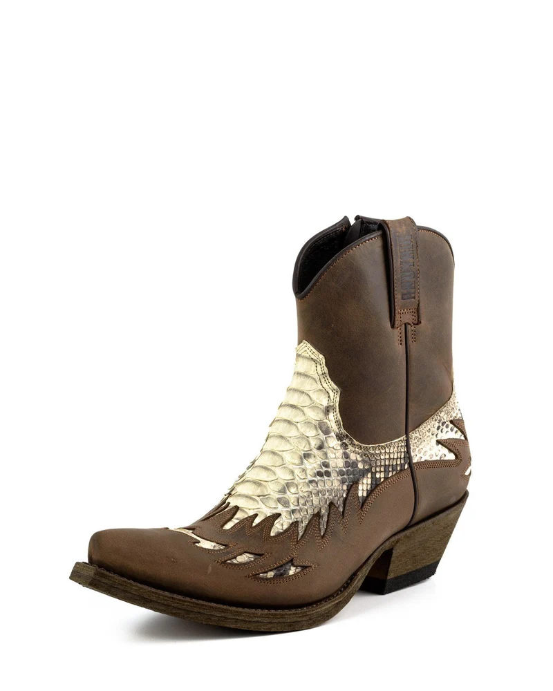 Country- und Western-Cowboy-Stiefeletten für Herren, 12, exotisches braunes und weißes Leder