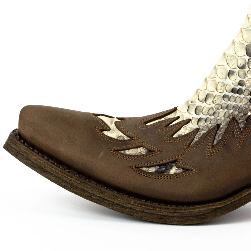 Country- und Western-Cowboy-Stiefeletten für Herren, 12, exotisches braunes und weißes Leder
