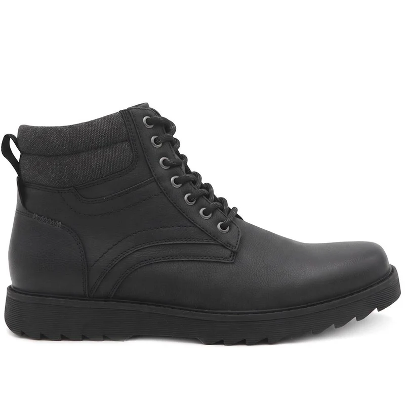 Wide Fit Rugged Lace Up Boots - XINGH44005 / 329 925 - Black