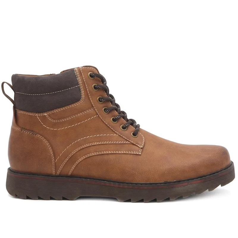 Wide Fit Rugged Lace Up Boots - XINGH44005 / 329 925 - Tan