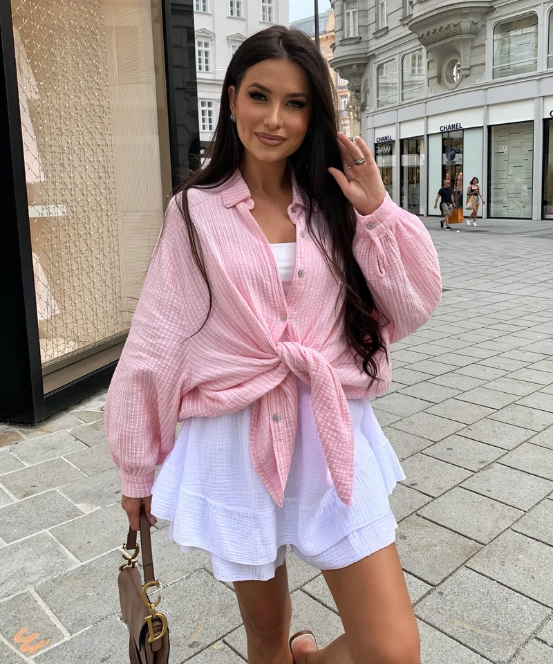 Musselin Bluse Felixa Streifen Rosa