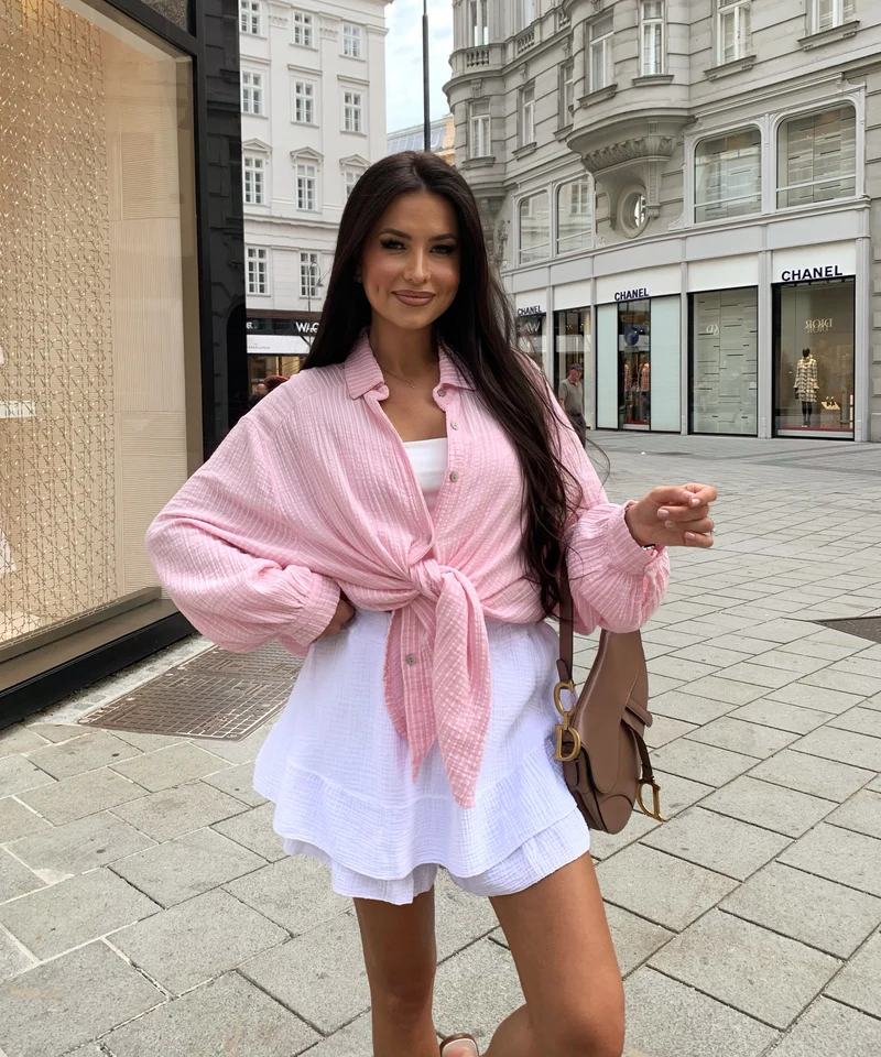 Musselin Bluse Felixa Streifen Rosa