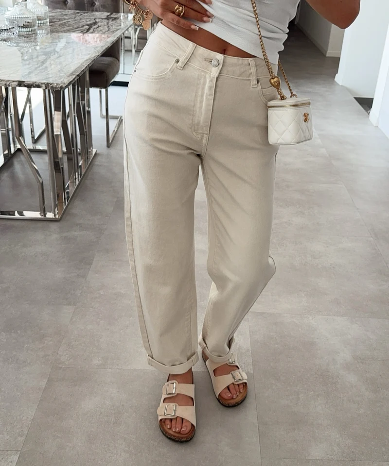 Stretch Mom Jeans Leava Beige