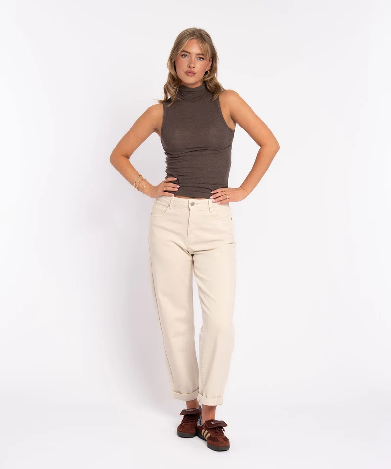 Stretch Mom Jeans Leava Beige
