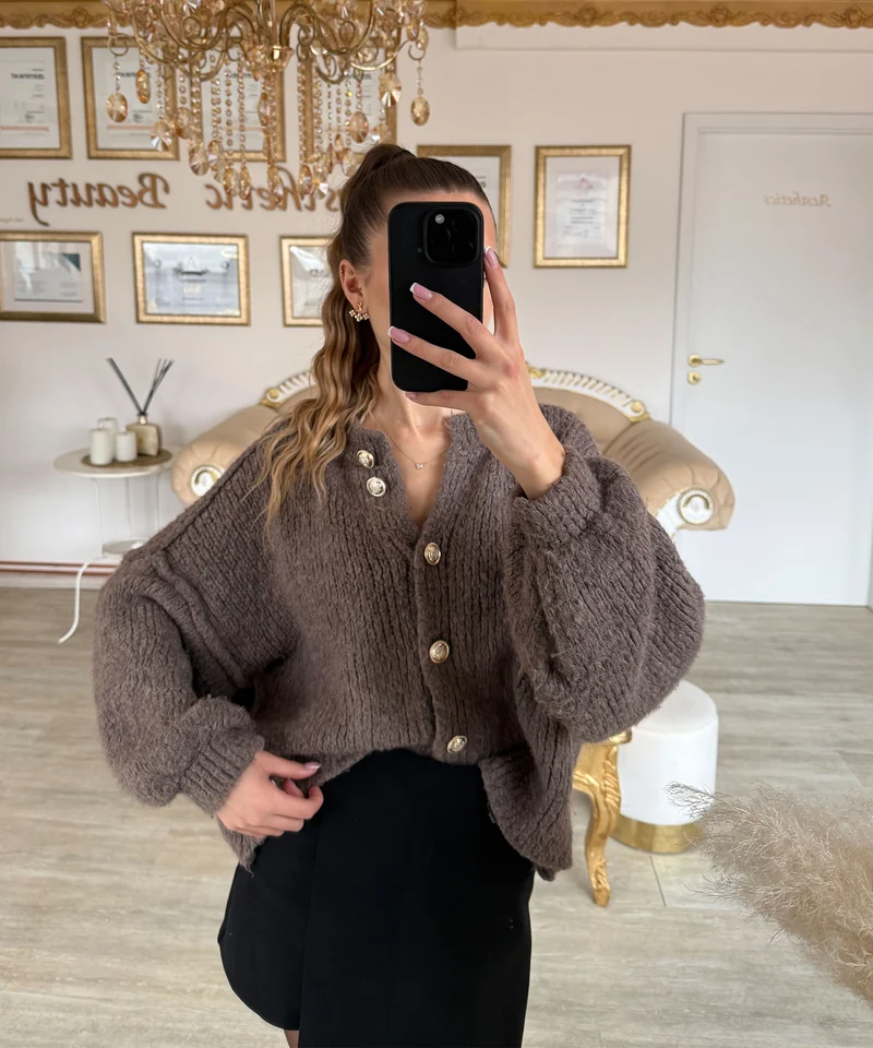 Oversize Strickjacke Jalsi Kurz Hellbraun