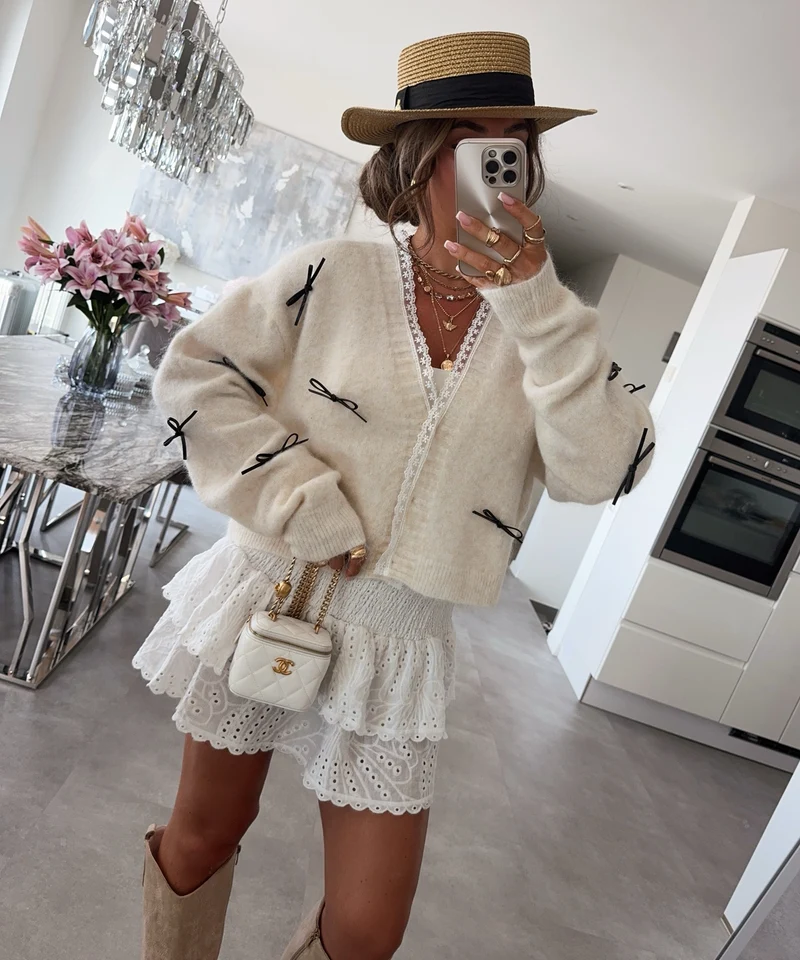 Schleifen Cardigan Alenya Beige