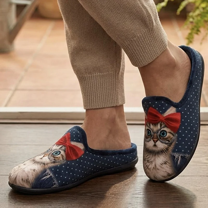 Cat Print Luxury Mule Slippers - RELAX44000 / 330 192 - Navy