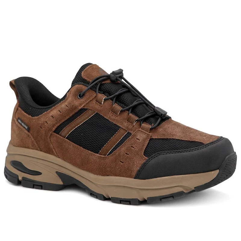 Wide Fit Rugged Lace Up Walking Trainers - BOJIE44007 / 330 293 - Brown-Black