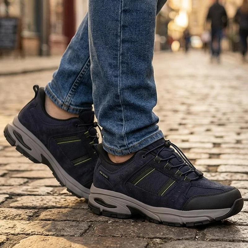 Wide Fit Rugged Lace Up Walking Trainers - BOJIE44007 / 330 293 - Navy