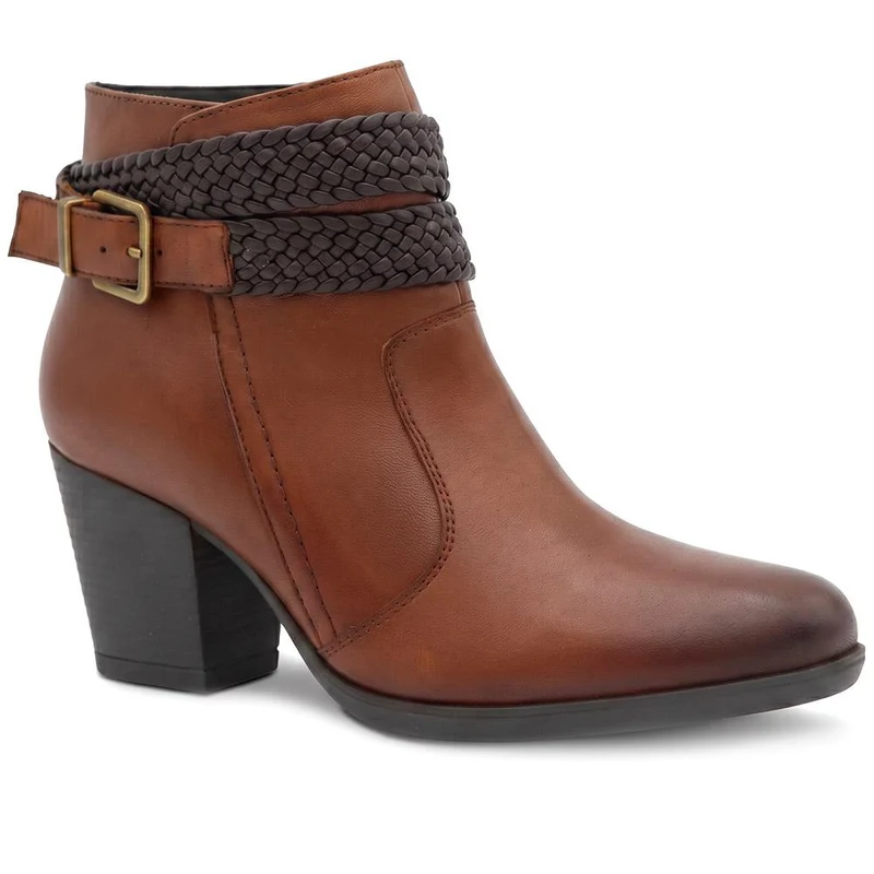 Bellissimo Leather Woven Strap Detail Ankle Boots - BELRNB44007 / 330 081 - Tan