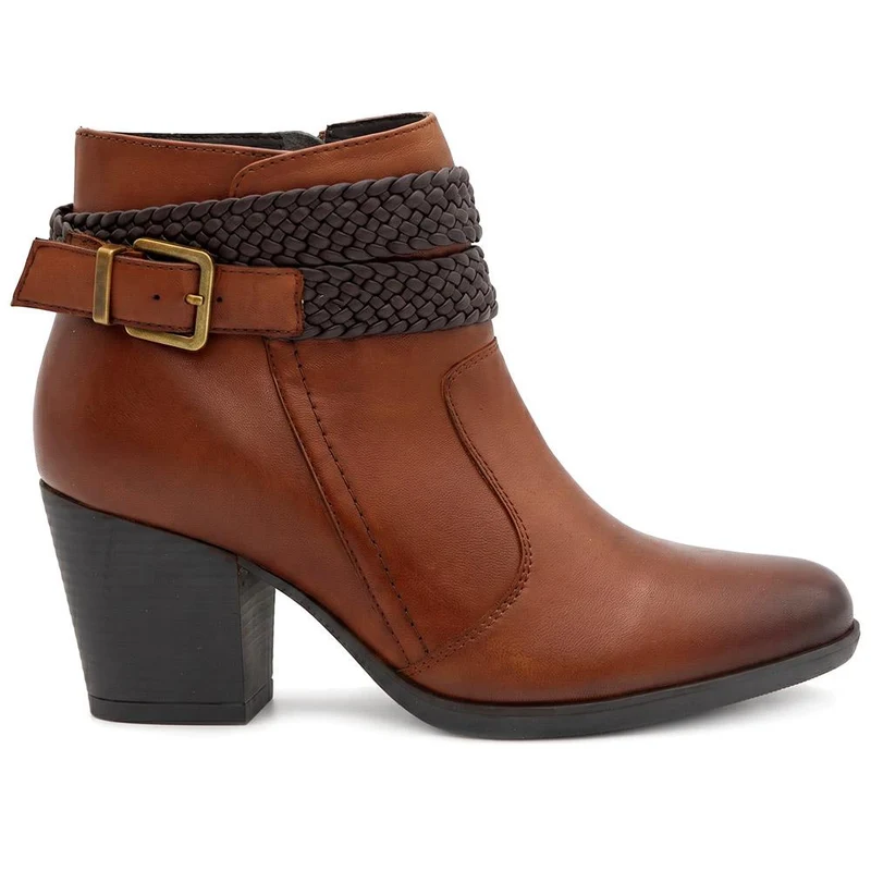 Bellissimo Leather Woven Strap Detail Ankle Boots - BELRNB44007 / 330 081 - Tan
