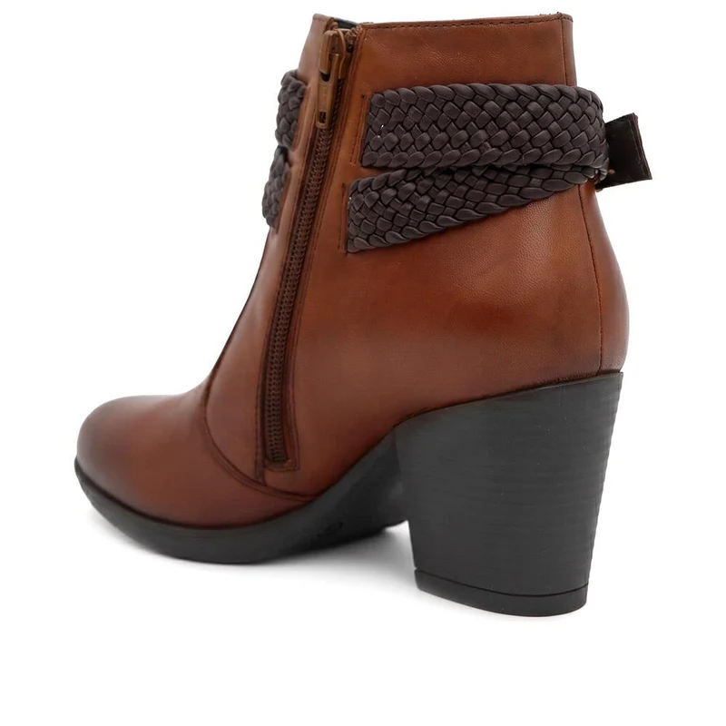 Bellissimo Leather Woven Strap Detail Ankle Boots - BELRNB44007 / 330 081 - Tan