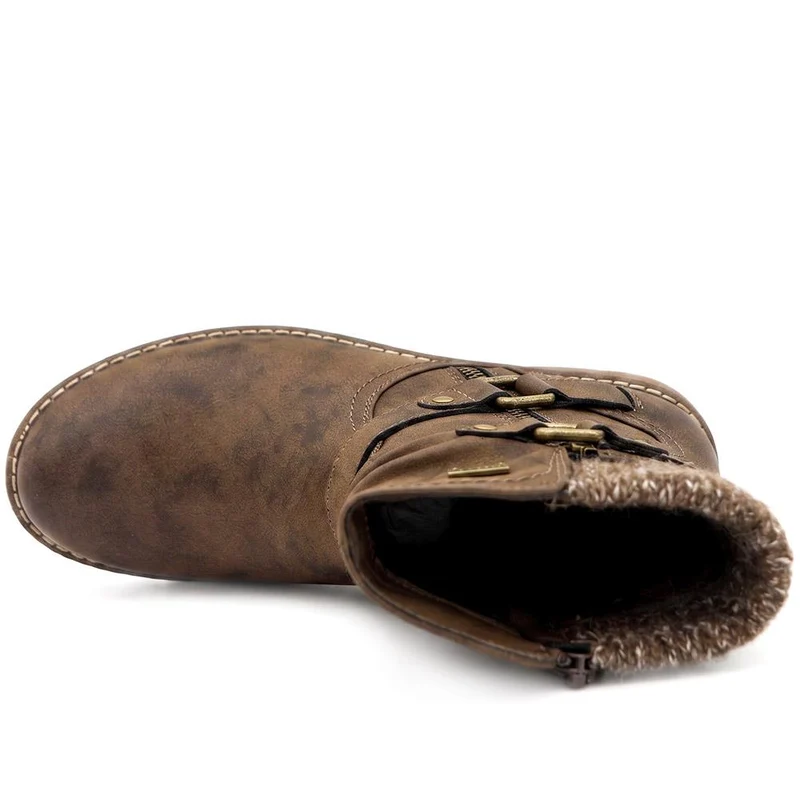 Warm Lined Zip Up Ankle Boots - WBINS44055 / 329 713 - Brown