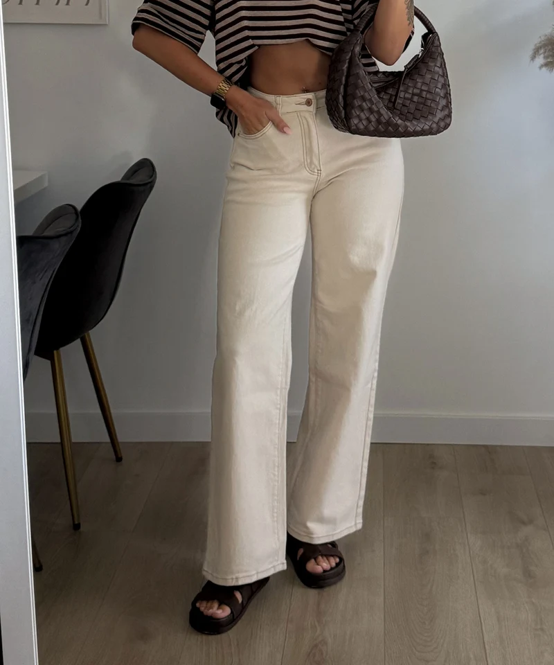 Stretch Dad Fit Mid Rise Jeans Henrika Creme