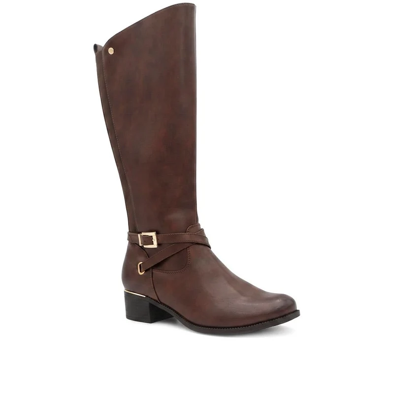 Stretch Back Buckle Detail Long Boots - WOIL40031 / 326 110 - Brown