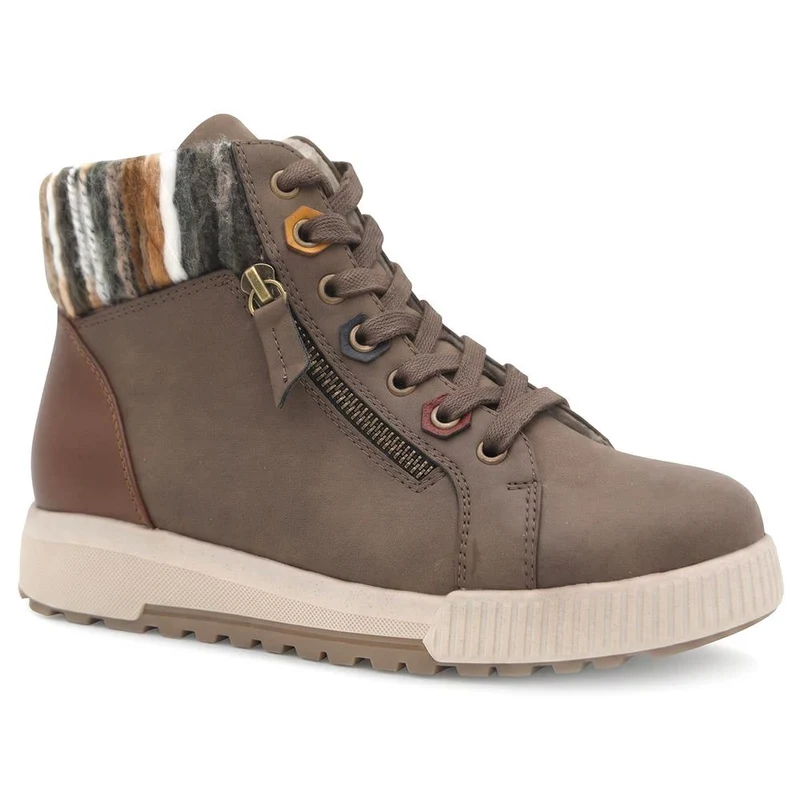 Wide Fit Knitted Cuff Ankle Boots - WBINS40163 / 326 115 - Brown Multi