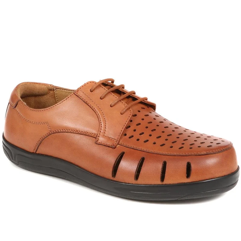 Extra Wide Fit Leather Shoes - CRISTIANO / 323 745 - Dark Tan