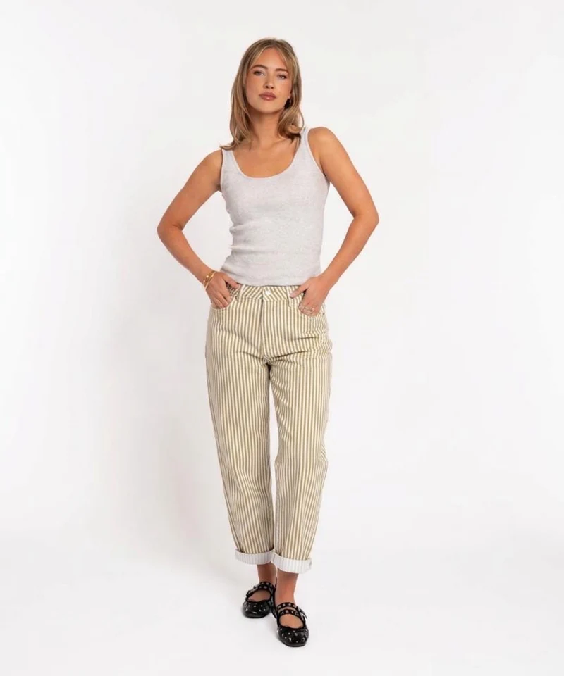 Stretch Mom Jeans Vila Streifen Beige