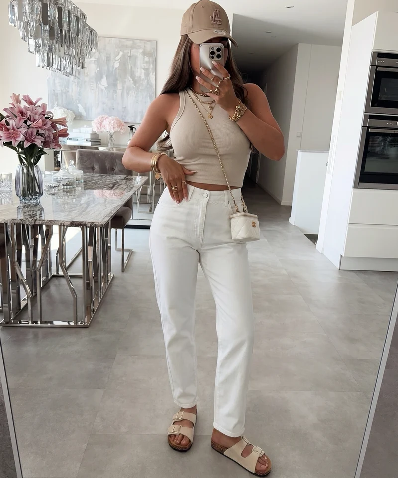 Stretch Mom Jeans Juta Weiß