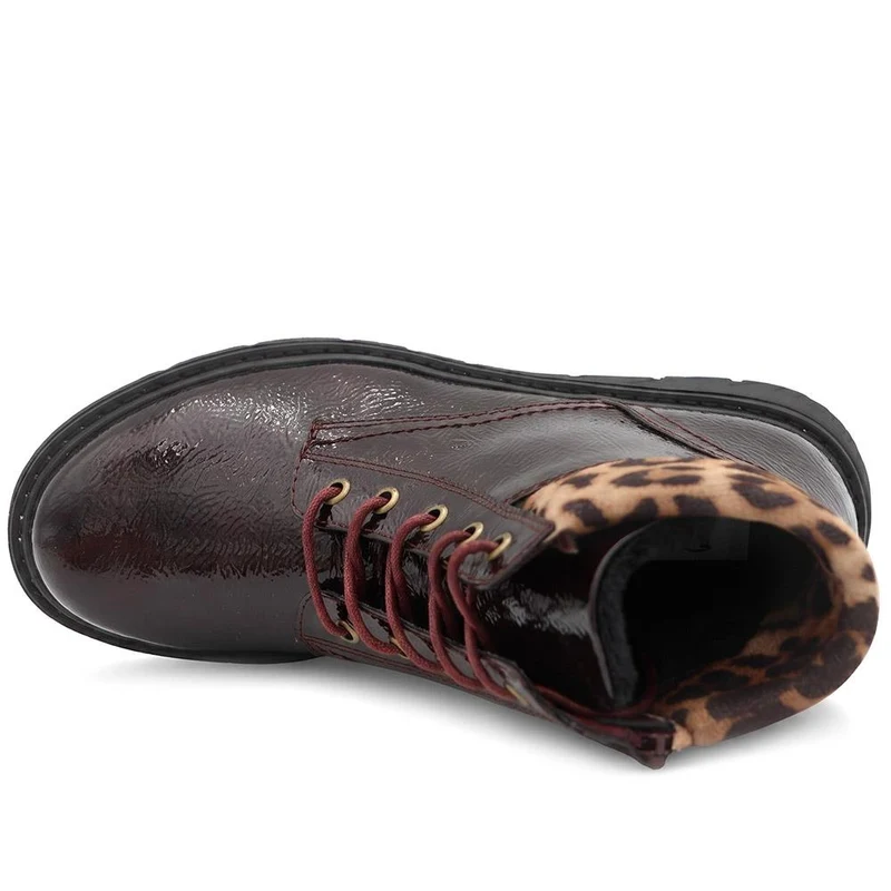 Wide Fit Patent Ankle Boots - WBINS40147 / 326 114 - Burgundy Patent