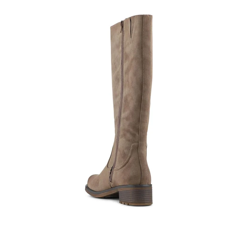 Stacked Heel Zip Up Long Boots - TELOO42002 / 328 282 - Taupe