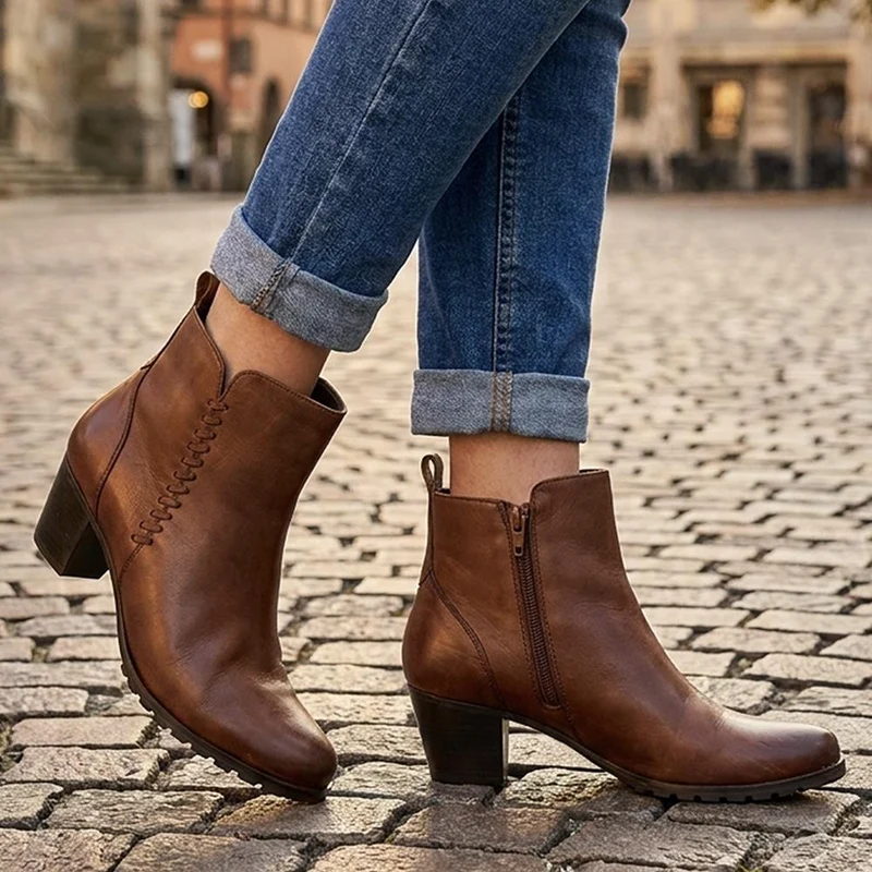 Leather Stitch Pattern Ankle Boots - MAGNU44010 / 330 052 - Tan