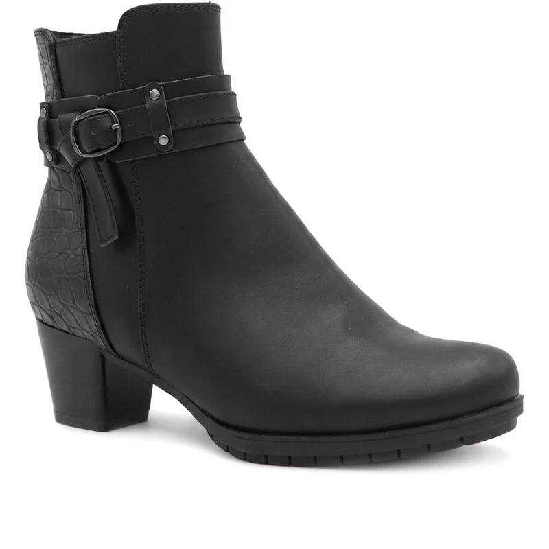 Warm Lined Smart Block Heel Ankle Boots - WOIL44003 / 330 085