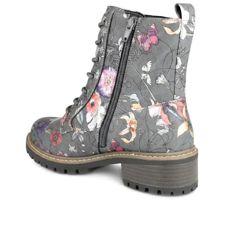 Wide Fit Floral Lace Up Boots - LAND44008 / 329 630 - Grey Floral