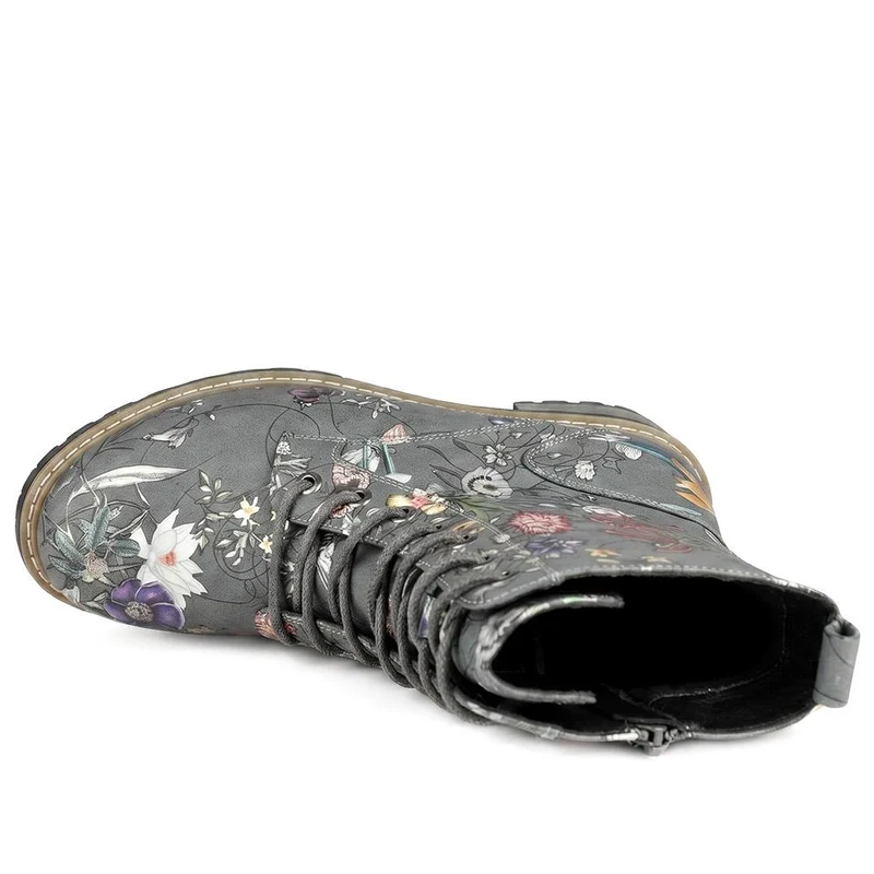 Wide Fit Floral Lace Up Boots - LAND44008 / 329 630 - Grey Floral
