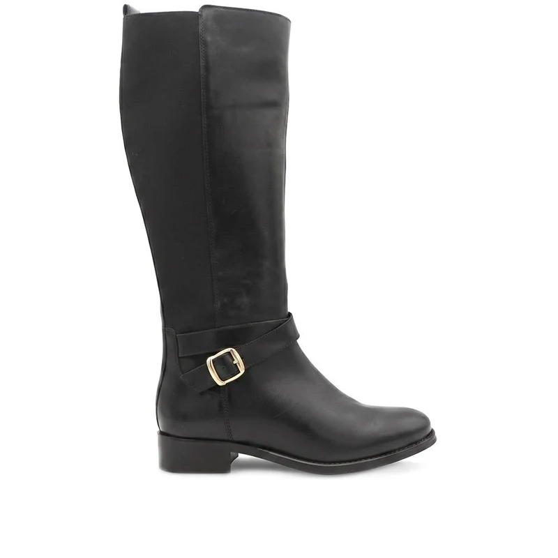 Leather Buckle Detailed Long Boots - MINTL44003 / 329 970 - Black