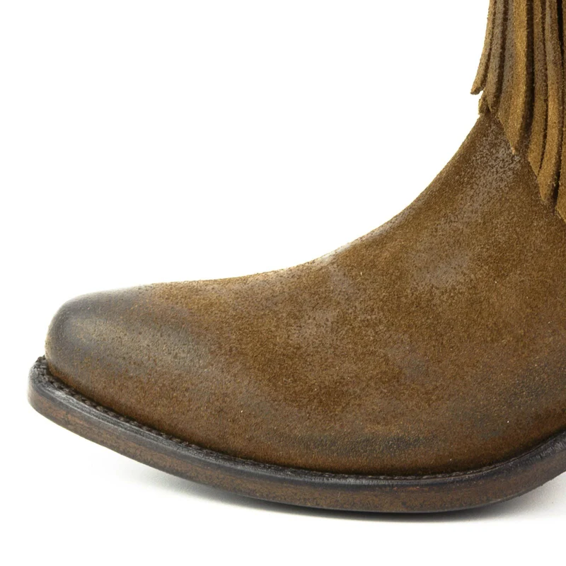Cowboy Country und Western Damen-Stiefeletten mit Fransen 2374 Braunes Wildleder