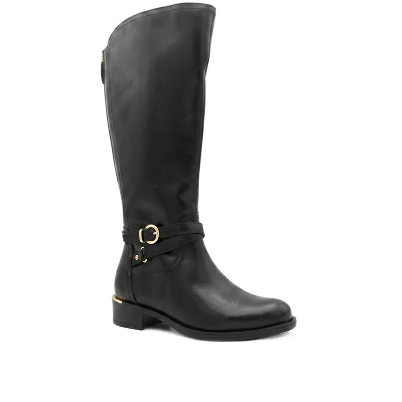 Wide Fit Leather Long Boots - SAK44000 / 330 239 - Black