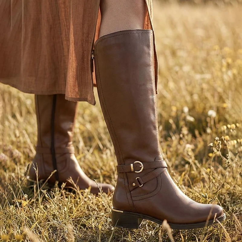 Wide Fit Leather Long Boots - SAK44000 / 330 239 - Tan