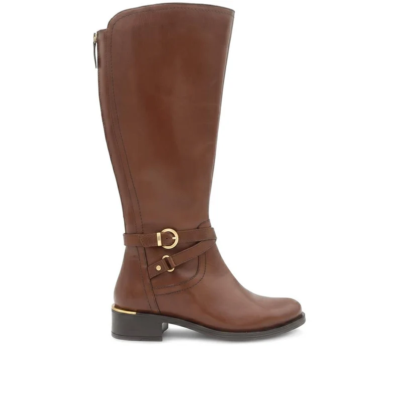 Wide Fit Leather Long Boots - SAK44000 / 330 239 - Tan