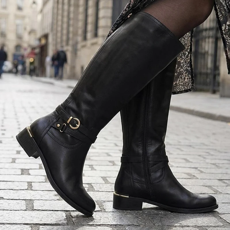 Wide Fit Leather Long Boots - SAK44000 / 330 239 - Black
