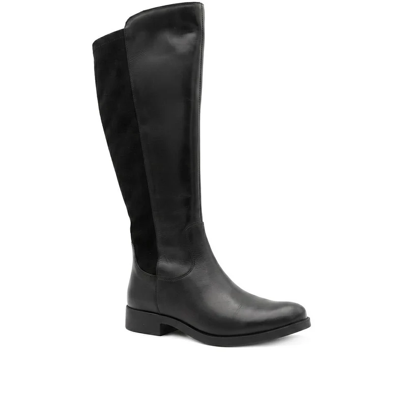 Leather Flat Heeled Long Boots - SAK44001 / 330 240 - Black