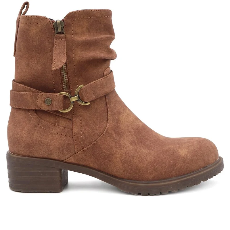 Warm Lined Zip Fasten Calf Length Boots - LECHE44004 / 329 942 - Tan