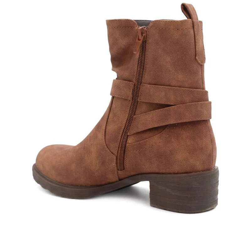 Warm Lined Zip Fasten Calf Length Boots - LECHE44004 / 329 942 - Tan