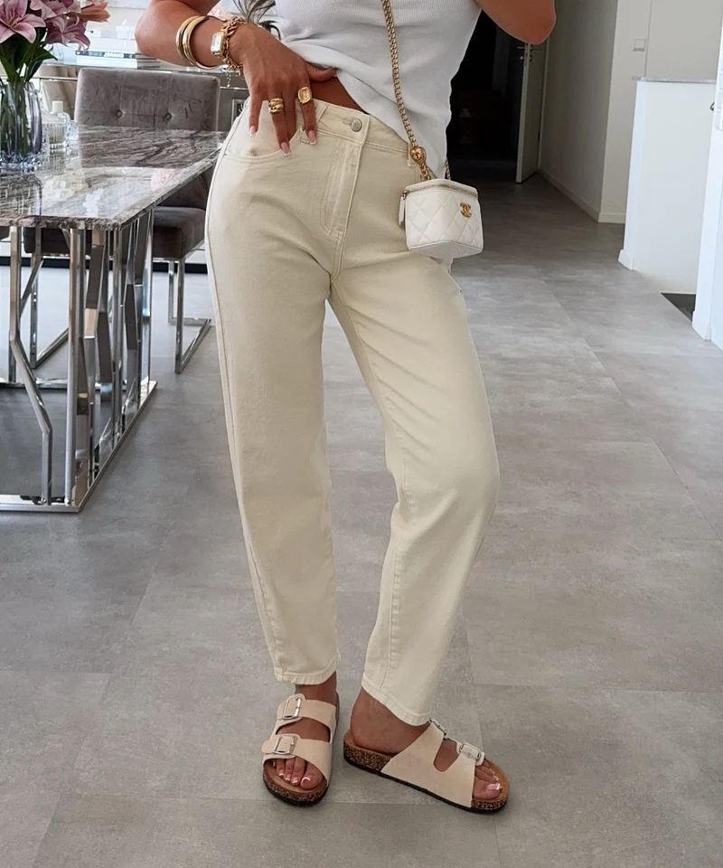 Stretch Mom Jeans Juta Creme