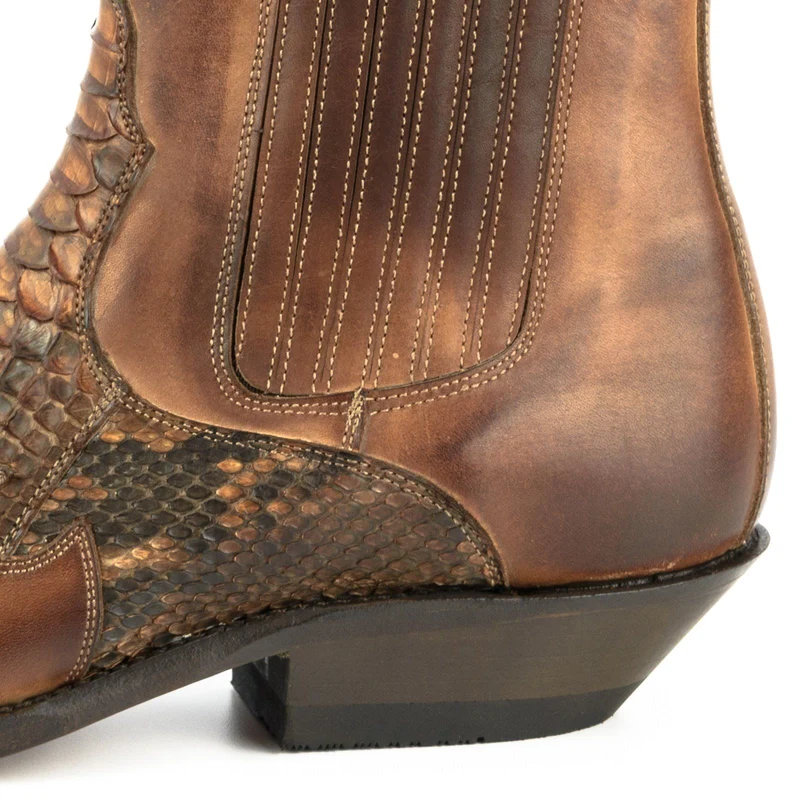 Urban Cowboy-Stiefeletten 2500 für Herren und Damen aus braunem und exotischem braunem Leder