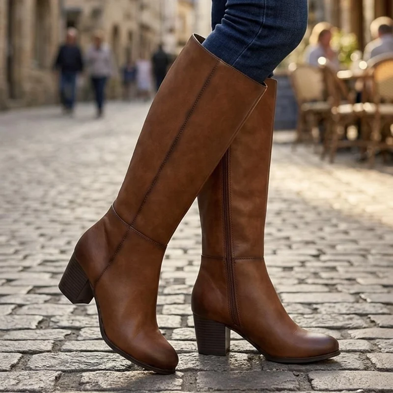 Western Heel Zip Up Long Boots - SANYI44024 / 329 993 - Tan