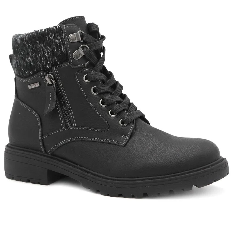 Knitted Cuff Zip & Lace Walking Boots - WBINS44080 / 330 003