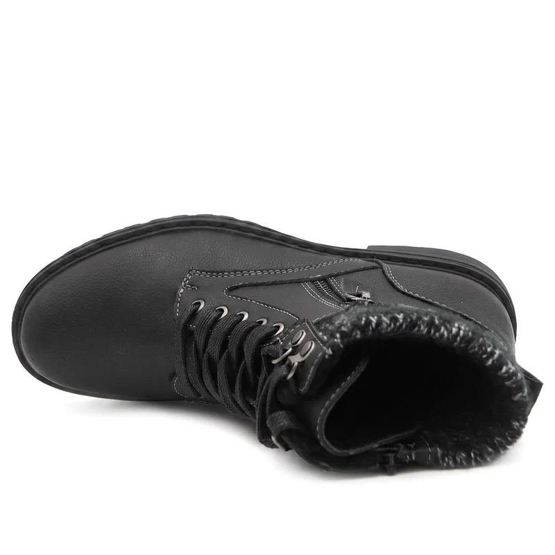 Knitted Cuff Zip & Lace Walking Boots - WBINS44080 / 330 003 - Black