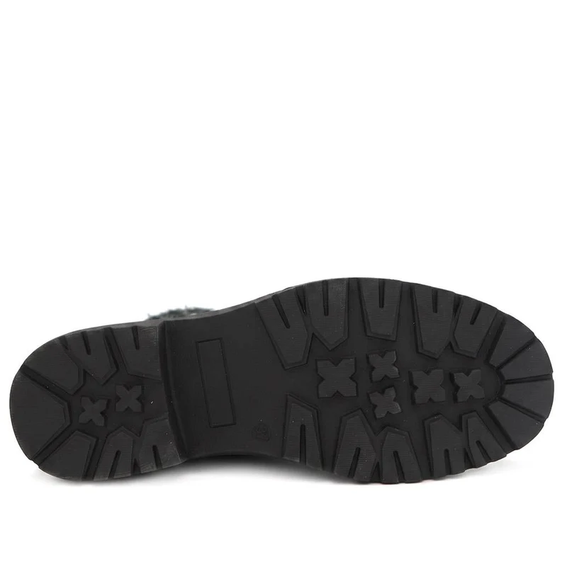 Knitted Cuff Zip & Lace Walking Boots - WBINS44080 / 330 003 - Black