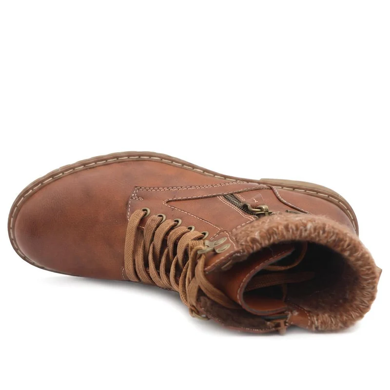 Knitted Cuff Zip & Lace Walking Boots - WBINS44080 / 330 003 - Tan